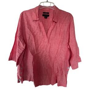 Tahari Linen V-Neck Popover Tunic Top in a pink color size 1X